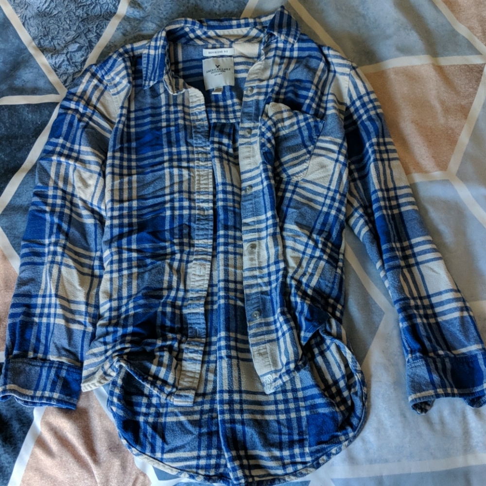 Blue and Cream American Eagle Flannel Button Up